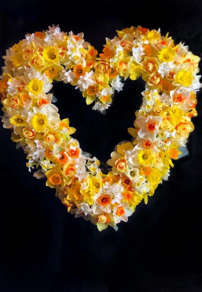 Gula och orangea blommor i hjärtform