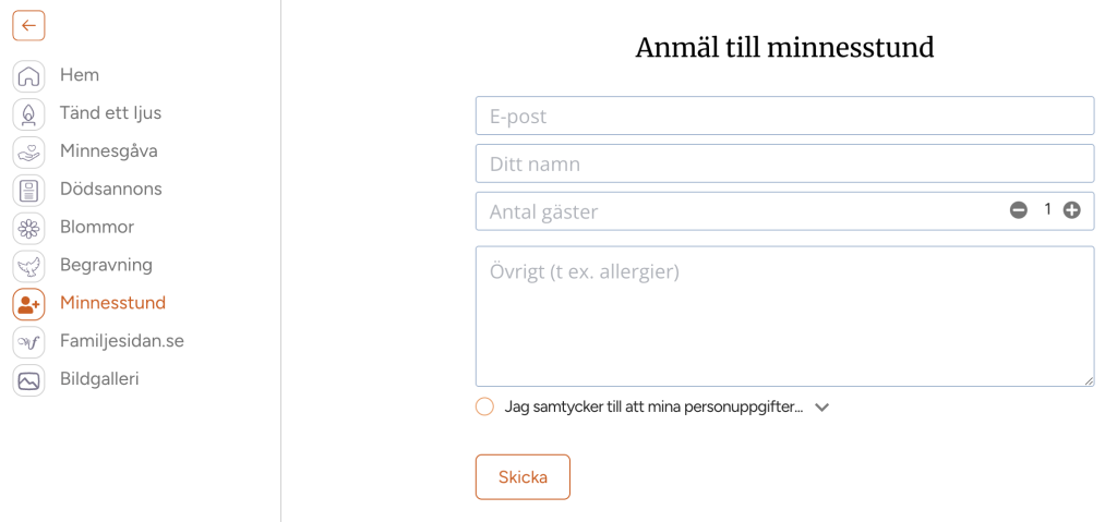 Skärmdump av minnesrummet